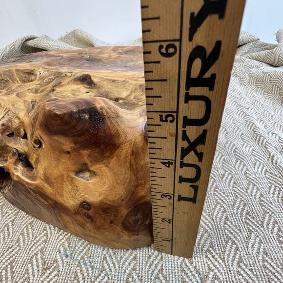 Burl Wood Hand Carved Bowl Rustic Natural Art Stamped CON2 Brown Approx 10" x 7" - Picture 10 of 13